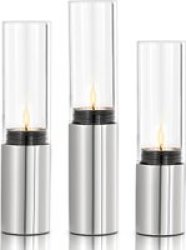Tealight Holders: Polished Stainless-steel And Clear Glass Faro X3