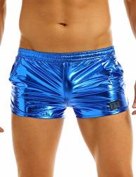 Inlzdz Men's Holographic Shiny Metallic Low Rise Boxer Shorts Underpants Trunks Swimsuit Blue XL