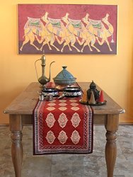Saffron Marigold Red Orange Moroccan Table Runner Spice Route Indian Gypsy Bohemian Cotton Table Runners For Thanksgiving Fall Colors