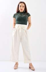 Ladies Paperbag Pants - Cream - Cream 32