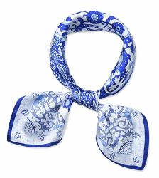 Corciova Women 100% Mulberry Silk Neck Scarf Small Square Scarves Neckerchiefs Flowers Blue And White