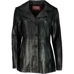 Women's Victoria Long Coat Leather Jacket Black - - 3XL