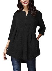 Alvaq Long Sleeve Casual Work Sweater Knit Tunic With Pocket Long Blouses Pullover For Women Plus Size Clothing Black