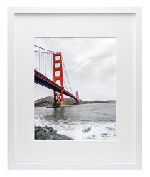 Frametory 16X20 White Picture Frame - Made To Display Pictures 11X14 Photo With Ivory Color Mat - Wide Molding - Preinstalled Wall Mounting Hardware