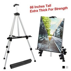 T-Sign 66" Reinforced Artist Easel Stand Extra Thick Aluminum Metal Tripod Display Easel 21" To 66" Adjustable Height With Portable Bag For Floor table-top Drawing And Displaying