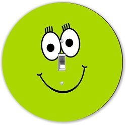 Rikki Knight RND-LSPS-127 Smiley Face Round - Single Toggle Light Switch Plate Lime Green yellow