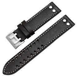 20MM 22MM Leather Watch Band Strap Fits For Hamilton Khaki Field Aviation H70595593 20MM Smooth Black Silver Buckle