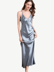 Marilyn Satin Slip Maxi Dress - Steel Blue - Small