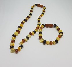 Amber Teething Necklace By Amber Honey_baltic Gold Polished Multi 4 Colors Baltic Amber Natural Pain Reliever And Stylish Gift For Baby Girls & Boys Length 12 6"