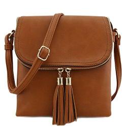 TOP Flap Double Compartment Crossbody Bagwith Tassel Accent