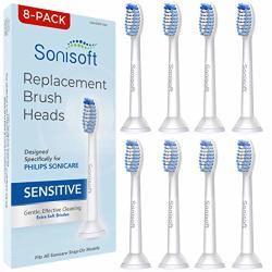 Sonisoft Sensitive Replacement Toothbrush Heads 8-PACK - Brush Heads For Philips Sonicare Fits Gum Health Plaque Control Diamondclean Flexcare Easyclean Healthywhite