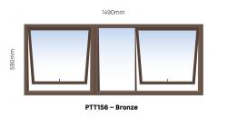 Top Hung Aluminium Window Bronze PTT156 2 Vent W1500MM X H600MM