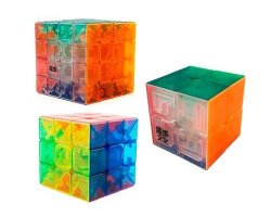 Moyu Stickerless Transparent Puzzle Magic Cube Set Included 2X2X2 Yj Moyu Lingpo Magic Cube + 3X3X3 Moyu Magic Cube + 4X4X4 Moyu Aosu Magic