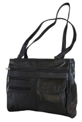 Fino Ladies Black Leather Patch Handbag