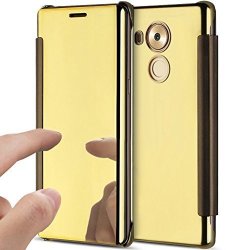 Huawei Mate 8 Case Phezen Luxury Mirror Makeup Case Plating Pu Leather Wallet Flip Protective Cover Kickstand Feature Magnetic Closure Full Cover Case For