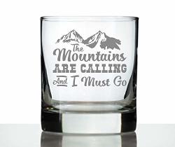 Mountains Are Calling - Funny Whiskey Rocks Glass Gifts For Outdoorsy Men & Women - Fun Whisky Drinking Tumbler D Cor