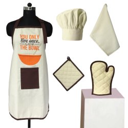 Lushomes Cotton Cooking Essential Pot Holder Oven Mitt Towel Apron Chef Cap LH-KAPN4A
