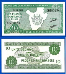 Burundi 10 Francs 1997 Unc Banknote Frcs Frc