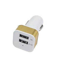 Car Charger Dual USB Port 1A 2.1A 5V Universal Charger With LED Light Adapter For Cell Phone Gold