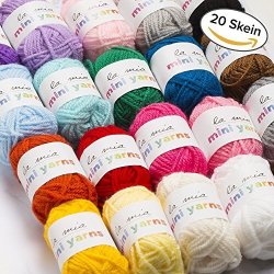 20 Skein Premium Acrylic MINI Yarn Total 7.05 Oz Each 0.35 Oz 10G Fine Sport Assorted Colors Yarn