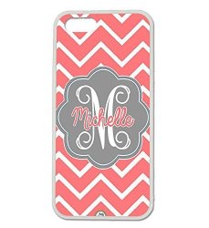 Iphone 5C Case Artsycase Coral Grey Chevron Floral Monogram Personalized Name Phone Case For Iphone 5C White