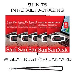 SanDisk Cruzer Blade 16GB 5 Pack SDCZ50-016G USB 2.0 Flash Drive Jump Drive Pen Drive SDCZ50-016G - Five Pack + Bonus Wisla Trust Tm