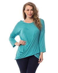 Women Araza Knit Top Twisted Front Blue Plus Size 1X Dolman Sleeves Scoop Neck