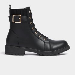 Women&apos S Black Lace Up Military Boots