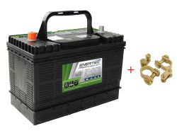 Enertec 105Ah Deep Cycle Battery 12 Volt Plus Marine Clamps