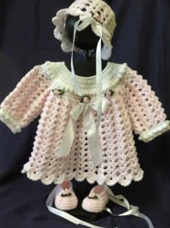 Crocheted Baby Girl Sunday Dress Hat And Shoes Set - Beautiful Photo Prop