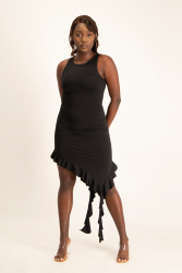 Elora Asymmetrical Ruffle Dress - Black - M
