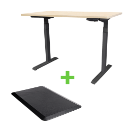 Tekdesk V2.0 Black Frame Height Adjustable Electronic Standing Desk Plus Anti-fatigue Mat COMBO - Tekdesk V2.0 Black Frame & Natural Birch Top & Mat