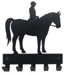 Horse With Rider Key Rack & Leash Hanger 5 Hooks Black