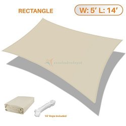 Sunshades Depot 5' X 14' Rectanlge Waterproof Knitted Shade Sail Curved Edge Beige 220 GSM Uv Block Shade Fabric Pergola Carport Canopy Replacement Awning Customize Available