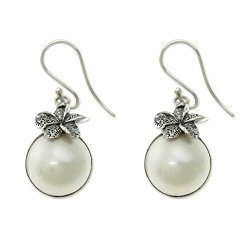 NOVICA Cultured Mabe Pearl .925 Sterling Silver Dangle Earrings 'plumeria Moon'