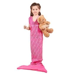 Langria Soft Flannel Full-body Kids Mermaid Tail Blanket With Halter Top All Season Snuggle Sleeping Life-like Little Mermaid Glittering Warm Throw Blanket For Bed