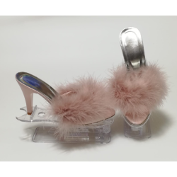 Perin Lingerie Matching High Heeled Feathered Slippers Pink Sizes 3-9 - 4