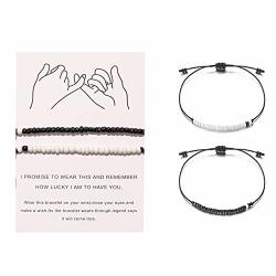 Binoster Pinky Promise Bracelets Distance Matching Bracelets Black White Couple Bracelets His And Her Love For Best Friends Couple Family Women Mens Teen Girls 2PCS