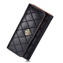 Women's Wallet Elegant Clutch Crown Wallet Long Purse Leather Wallet Black