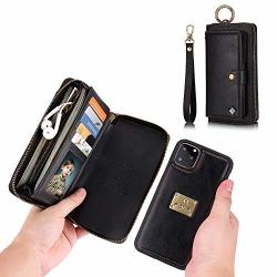 Iphone 11 Pro Max Phone Case Gx-lv Multi-function Wristlet Zipper Purse Clutch Leather Wallet Case 14 Card Slots & 4 Cash Pocket Detachable Magnetic