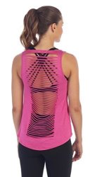 American Fitness Couture Womens Shredded Open Back Yoga Workout Top Fuchsia Xs s