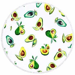 Yaxiufen 29 Options Thick Soft Super Water Absorbent Multi-purpose 60 Inch 3D Printing Large Round Beach Towel Circle Picnic Carpet Yoga Mat Blanket With Tassels Avocado