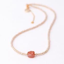 Goldair Gold & Rose Gem Beaded Necklace - Rose Quartz