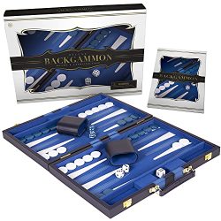 Crazy Games Backgammon Set - Classic Blue Large 18 Inch Backgammon Sets For Adults Board Game With Premium Leather Case - Best Strategy &