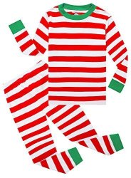 Family Feeling Little Boys Girls' Striped Christmas Cotton Long Sleeve Pajama Set White Red Pjs 8