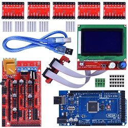 Longruner 3D Printer Controller Kit for Arduino Mega 2560 Uno R3 Starter Kits 14 Items 5pcs A4988 Stepper Motor Driver LCD 12864 for Arduino Reprap RAMPS 1.4 with Upgraded Mosfet