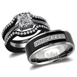 Aeici 6MM 8MM Couple Channel Ring for His /& Her Stainless Steel CZ All-Around Wedding Ring I Love You