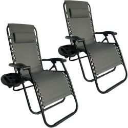 Folding Recliner Chair Lounger With Tray - Set Of 2