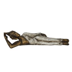 Resin Thai Buddha Gold And Cream Resting Sotran Dekorativ
