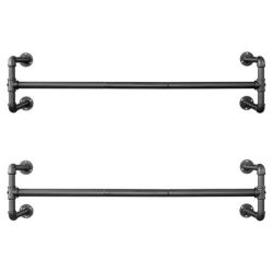 Industrial Wall-hanging Clothes Rail - Blac- 2 Pack